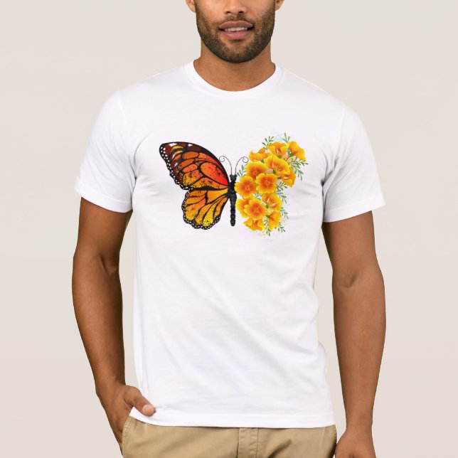 Camiseta Mariposa de flores con amapola amarilla de Califor (Anverso)