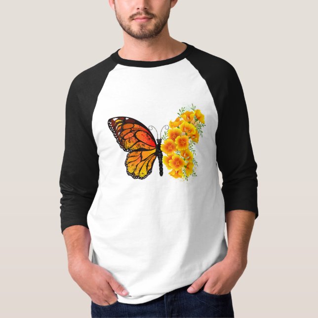 Camiseta Mariposa de flores con amapola amarilla de Califor (Anverso)