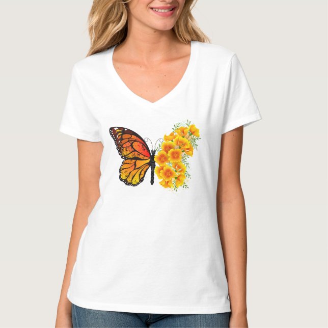 Camiseta Mariposa de flores con amapola amarilla de Califor (Anverso)