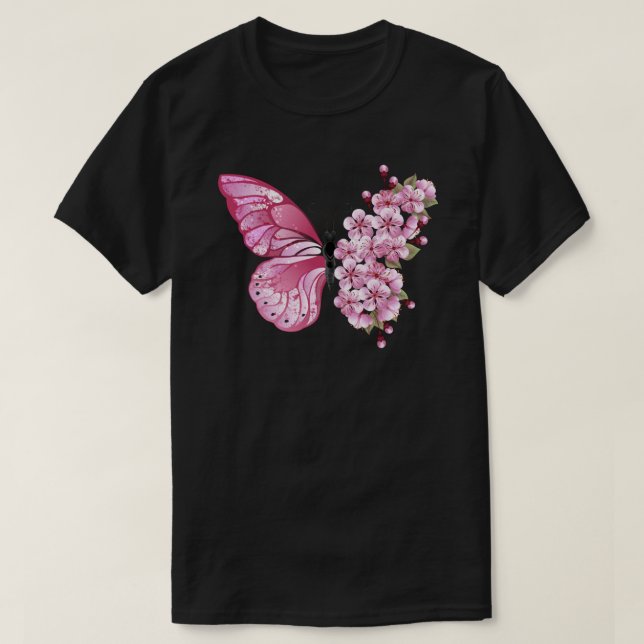 Camiseta Mariposa de flores con Sakura rosa (Diseño del anverso)