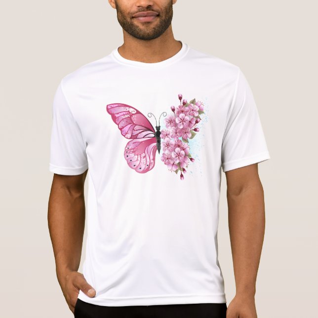 Camiseta Mariposa de flores con Sakura rosa (Anverso)