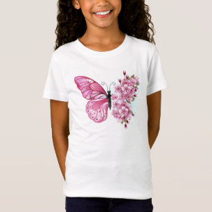 Camiseta Mariposa de flores con Sakura rosa