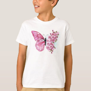 Camiseta Mariposa de flores con Sakura rosa