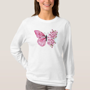 Camiseta Mariposa de flores con Sakura rosa