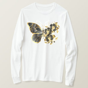 Camiseta Mariposa de flores de oro con orquídea negra