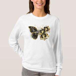 Camiseta Mariposa de flores de oro con orquídea negra