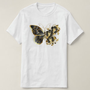Camiseta Mariposa de flores de oro con orquídea negra