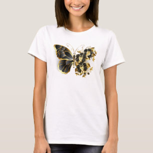 Camiseta Mariposa de flores de oro con orquídea negra