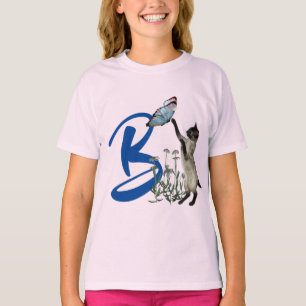 Camiseta Mariposa de Gato Siames Monograma Inicial B Lindo