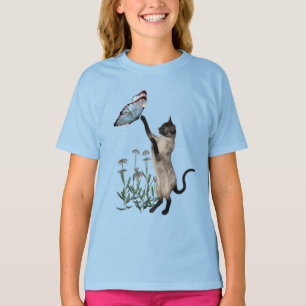 Camiseta Mariposa de gato siames y flores de margarita