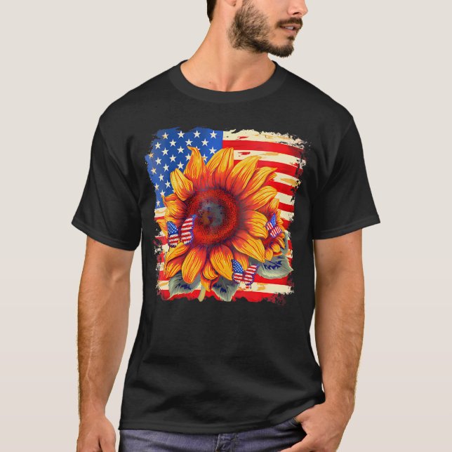Camiseta Mariposa De Girasol Bandera Estadounidense V-Neck (Anverso)