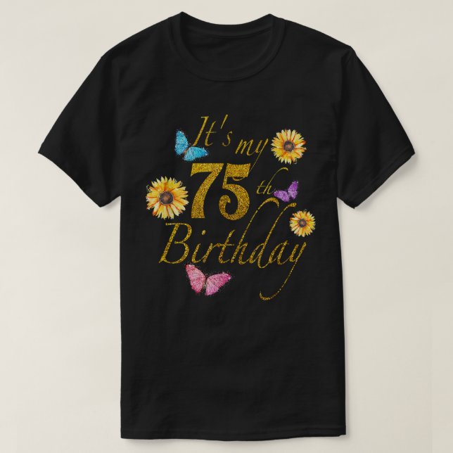 Camiseta Mariposa de girasol feliz es mi cumpleaños número  (Diseño del anverso)
