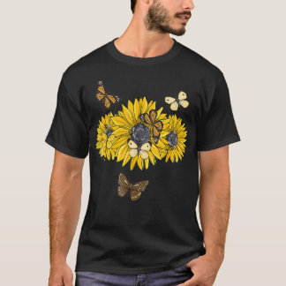 Camiseta Mariposa de girasol verano abejas floridas Floral
