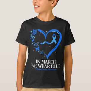 Camiseta Mariposa de lazo azul corazón azul cáncer de colon