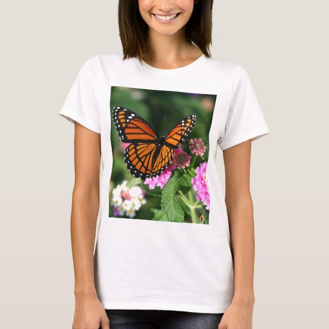 Camiseta Mariposa de monarca en la flor del Lantana (Anverso)