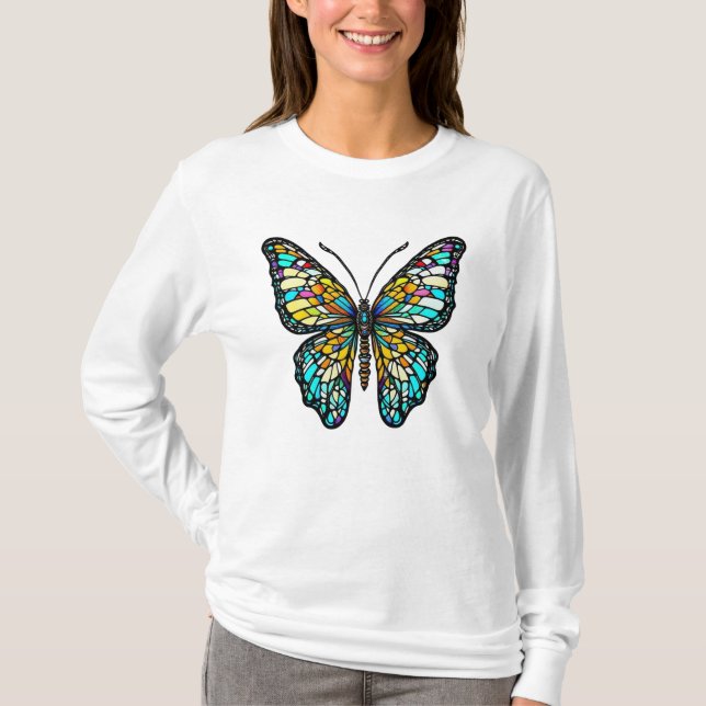 Camiseta Mariposa de vidrio manchado colorido (Anverso)