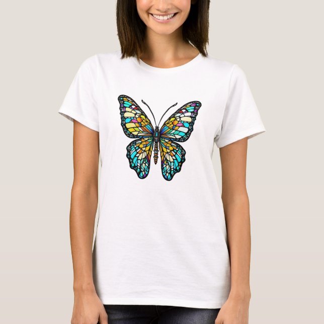 Camiseta Mariposa de vidrio manchado colorido (Anverso)