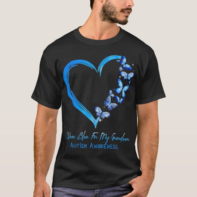 Camiseta Mariposa Del Corazón Que Uso Azul Para El Autismo  (Anverso)