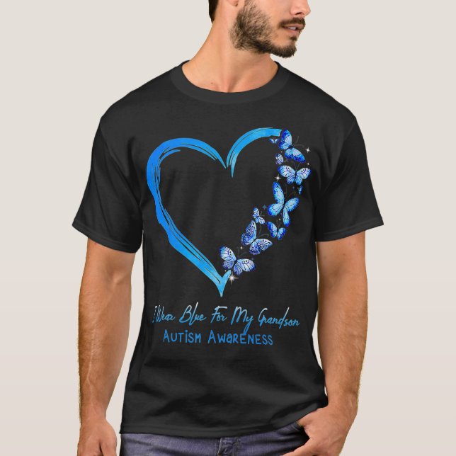 Camiseta Mariposa Del Corazón Que Uso Azul Para El Autismo  (Anverso)