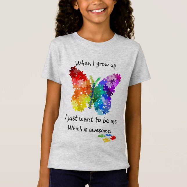 Camiseta Mariposa del rompecabezas del autismo cuando (Anverso)