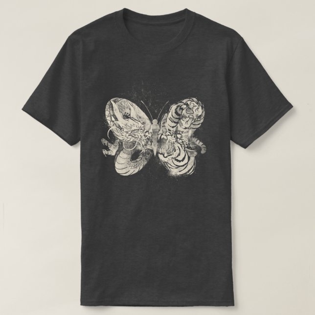 Camiseta Mariposa del tatuaje del tigre dragón por Tobe Fon (Diseño del anverso)