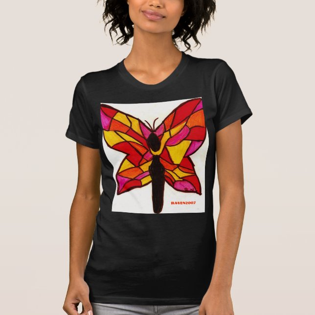 Camiseta mariposa del vitral (Anverso)