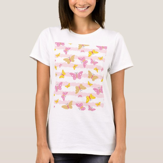 Camiseta Mariposa dorada y rosa (Anverso)