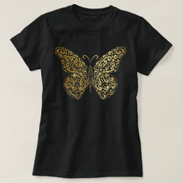 Camiseta Mariposa elegante floreciente de oro