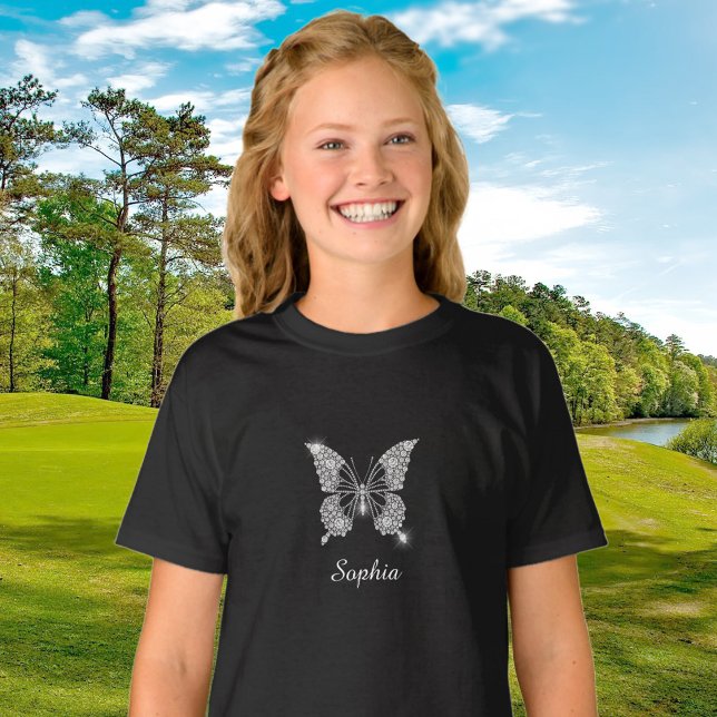 Camiseta Mariposa en diamantes blancos, nombre de guión, ne (Subido por el creador)