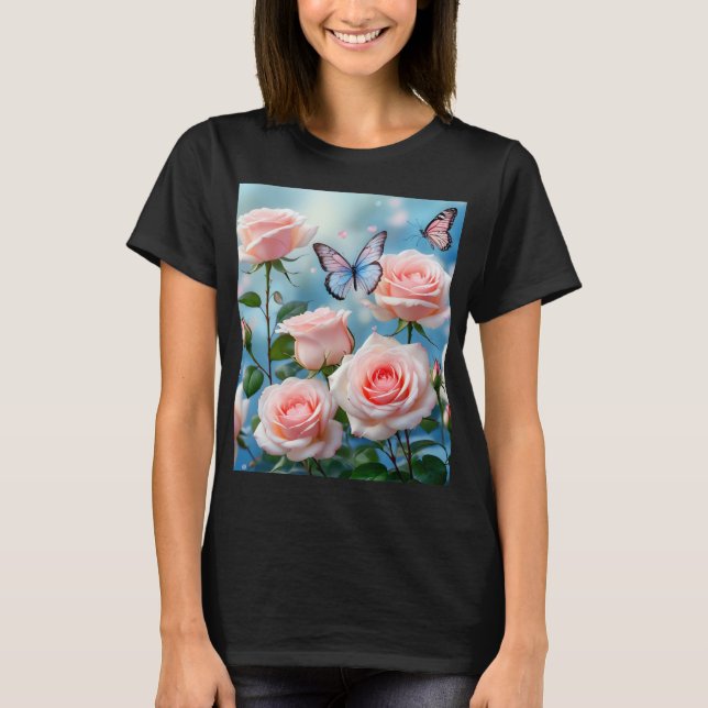 Camiseta Mariposa En Flor Rosa (Anverso)