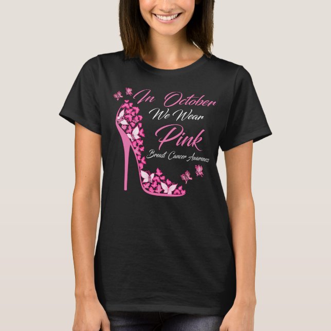Camiseta Mariposa En Octubre Usamos Cáncer De Mama Rosa (Anverso)