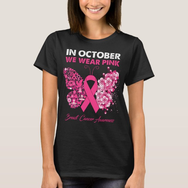 Camiseta Mariposa En Octubre Usamos Cáncer De Mama Rosa (Anverso)