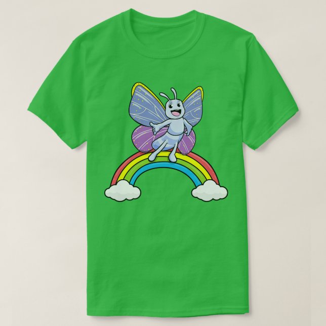 Camiseta Mariposa en un arco iris con nubes (Diseño del anverso)
