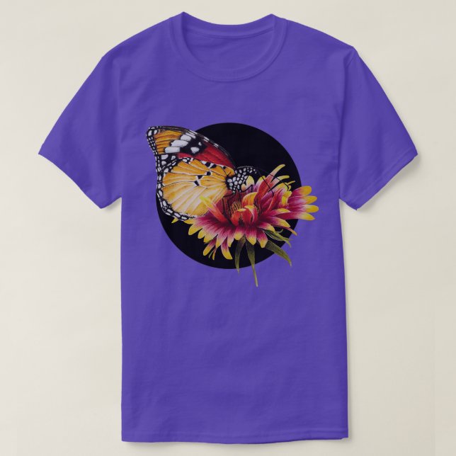 Camiseta Mariposa en un gerente rojo y amarillo (Diseño del anverso)