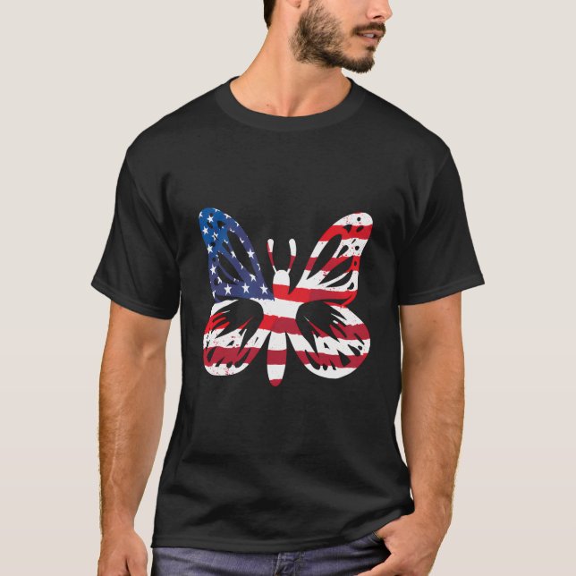 Camiseta Mariposa Estados Unidos Bandera Patriótica Mujeres (Anverso)