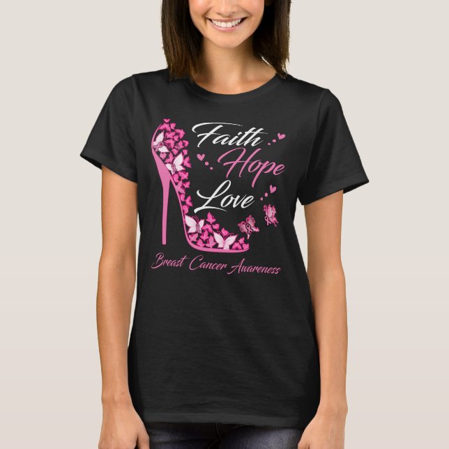 Camiseta Mariposa Fe Esperanza Amor Cáncer de Mama Guerrero (Anverso)