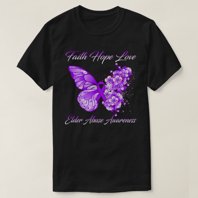 Camiseta Mariposa Fe Esperanza Amor El Abuso De Los Anciano (Diseño del anverso)