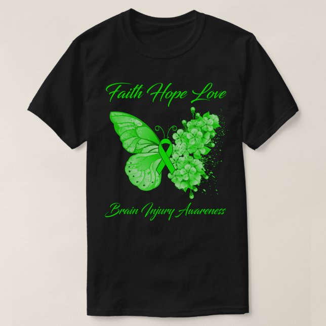 Camiseta Mariposa Fe Esperanza Amor Lesiones Cerebrales Con (Diseño del anverso)