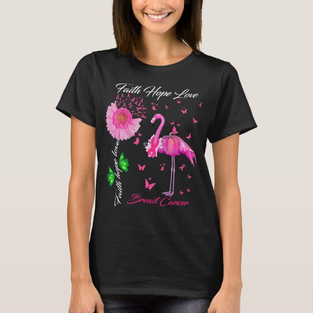 Camiseta mariposa flamingo Fe esperanza amor cáncer de mama (Anverso)