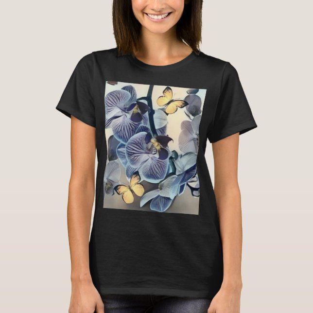 Camiseta Mariposa floral de orquídea morada amarilla (Anverso)