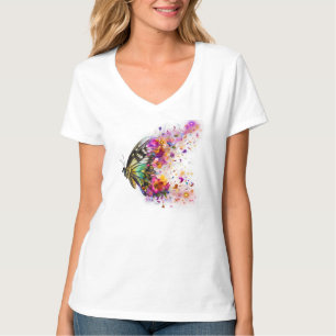 Camiseta Mariposa floral en aquarela explosión estética