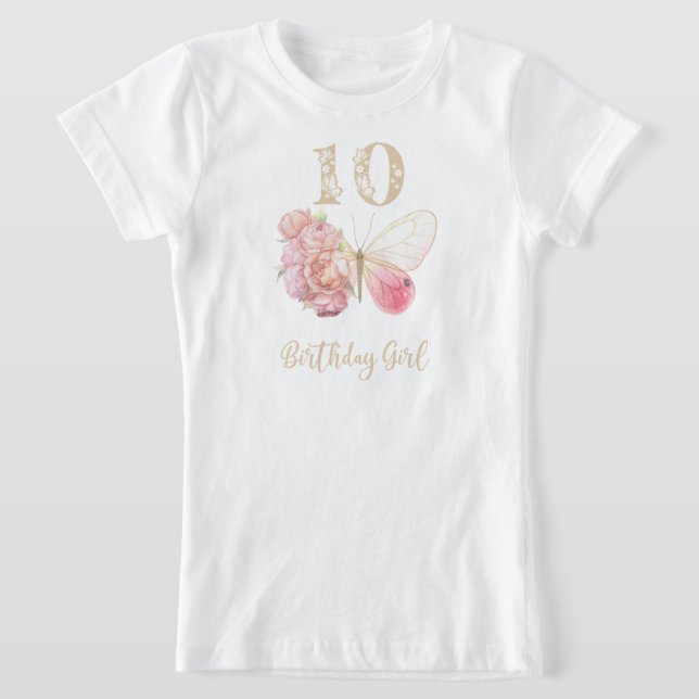 Camiseta Mariposa floral tema 10 cumpleaños (Distribución)