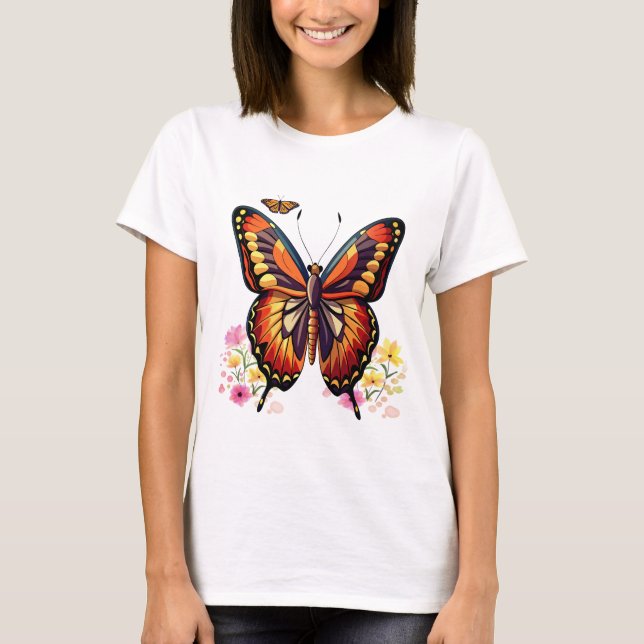 Camiseta Mariposa, flores (Anverso)