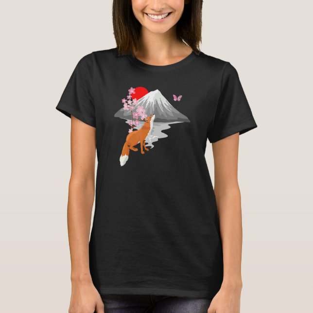 Camiseta Mariposa Fox con ala de flores de cerezo en japoné (Anverso)