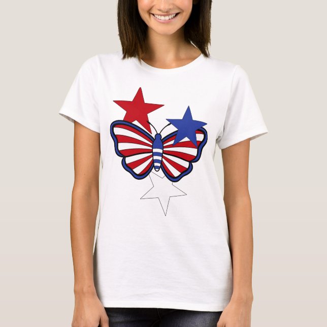 Camiseta Mariposa gráfica azul, blanca, roja independiente (Anverso)
