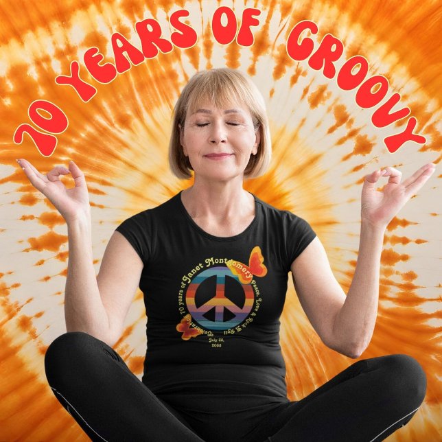 Camiseta Mariposa Hippie Retro 70 cumpleaños de foto (Milestone Baby Boomer Hippie Birthday Guest of Honor T shirt. )