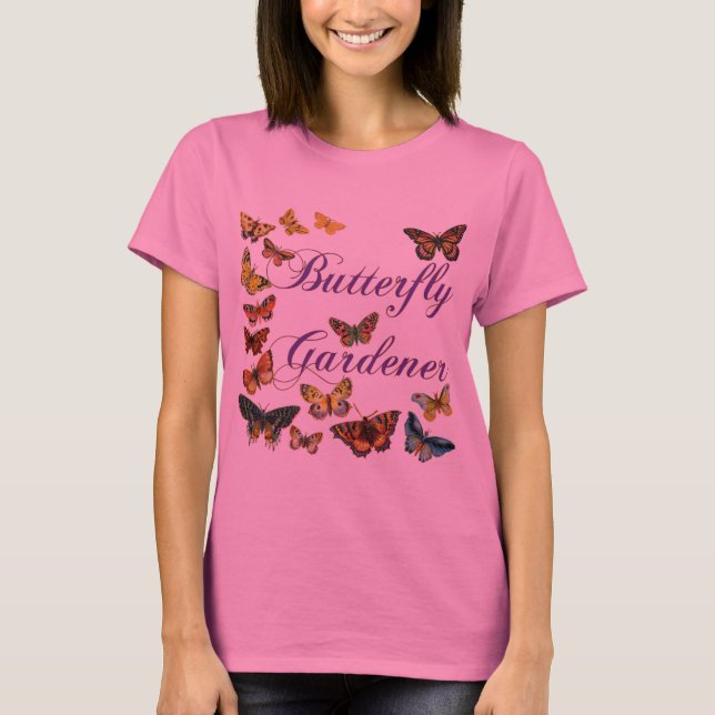 Camiseta Mariposa jardinero diciendo con mariposas Tee (Anverso)