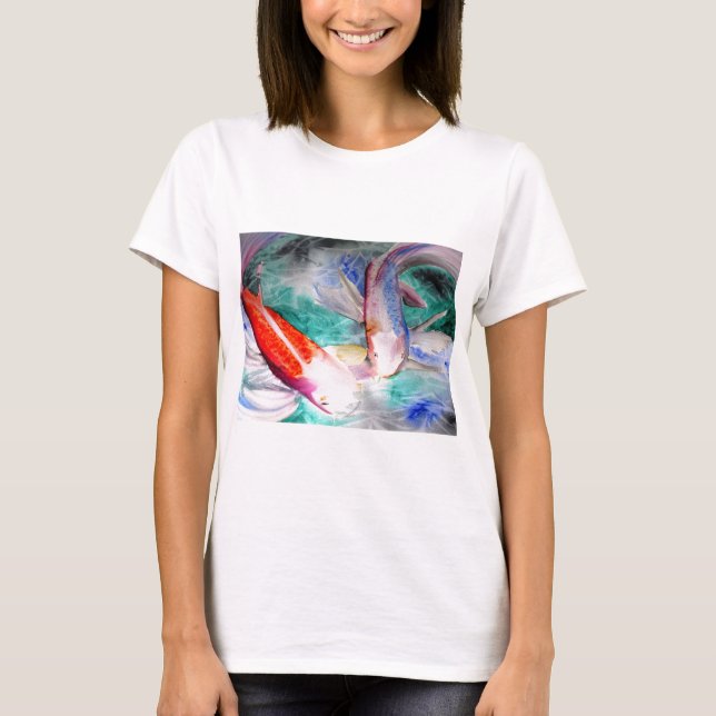 Camiseta Mariposa Koi acuarela Arte de pescado japonés (Anverso)