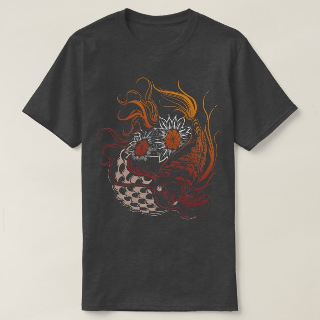 Camiseta Mariposa Koi Yin Yang Arte en un estanque Koi (Diseño del anverso)