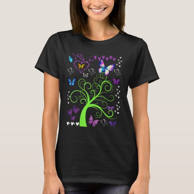 Camiseta Mariposa Mariposa Círculo Los Árboles Divertidos T (Anverso)